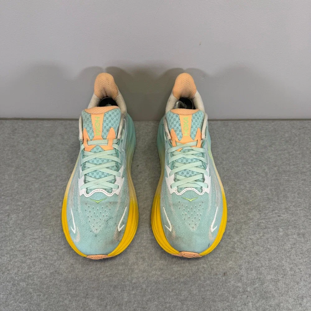 Hoka Clifton 10 Womens Shoes Size 9.5 Blue Yellow Running Sneakers 1162031 BPRK